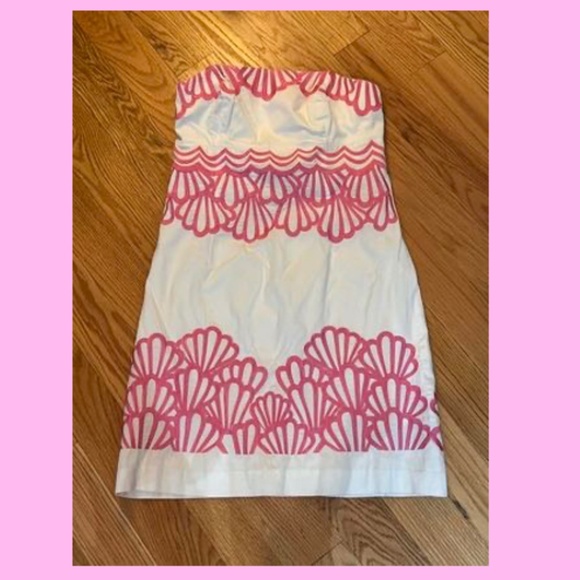 Lilly Pulitzer White with Pink Embroidery Strapless Mini Dress Size 6 - Picture 1 of 1